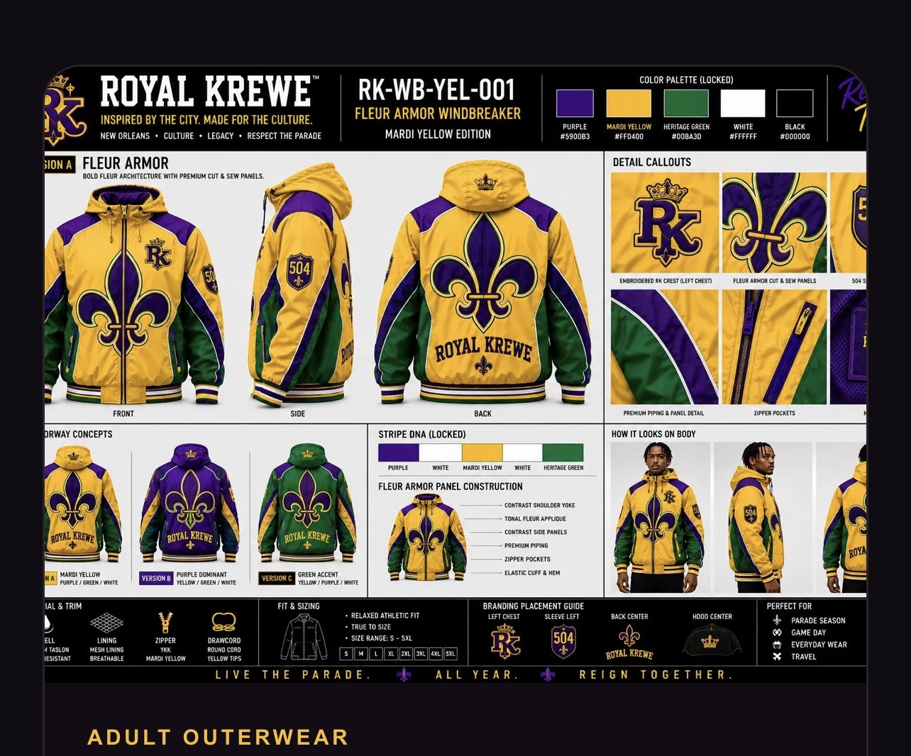 Royal Krewe Fleur Armor adult windbreaker collection