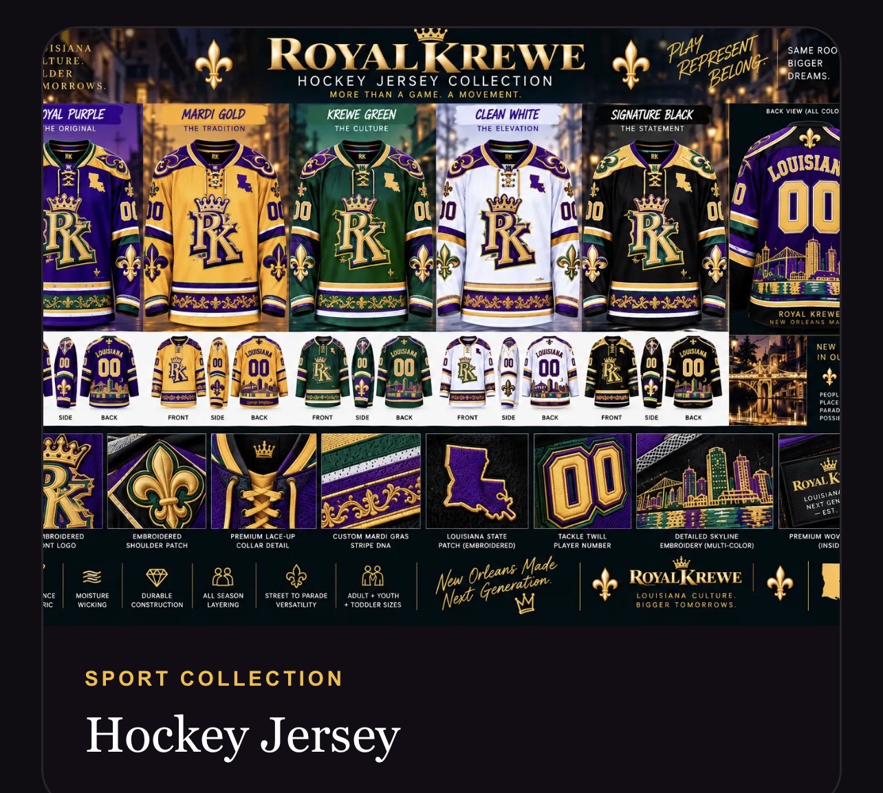 Royal Krewe hockey jersey collection