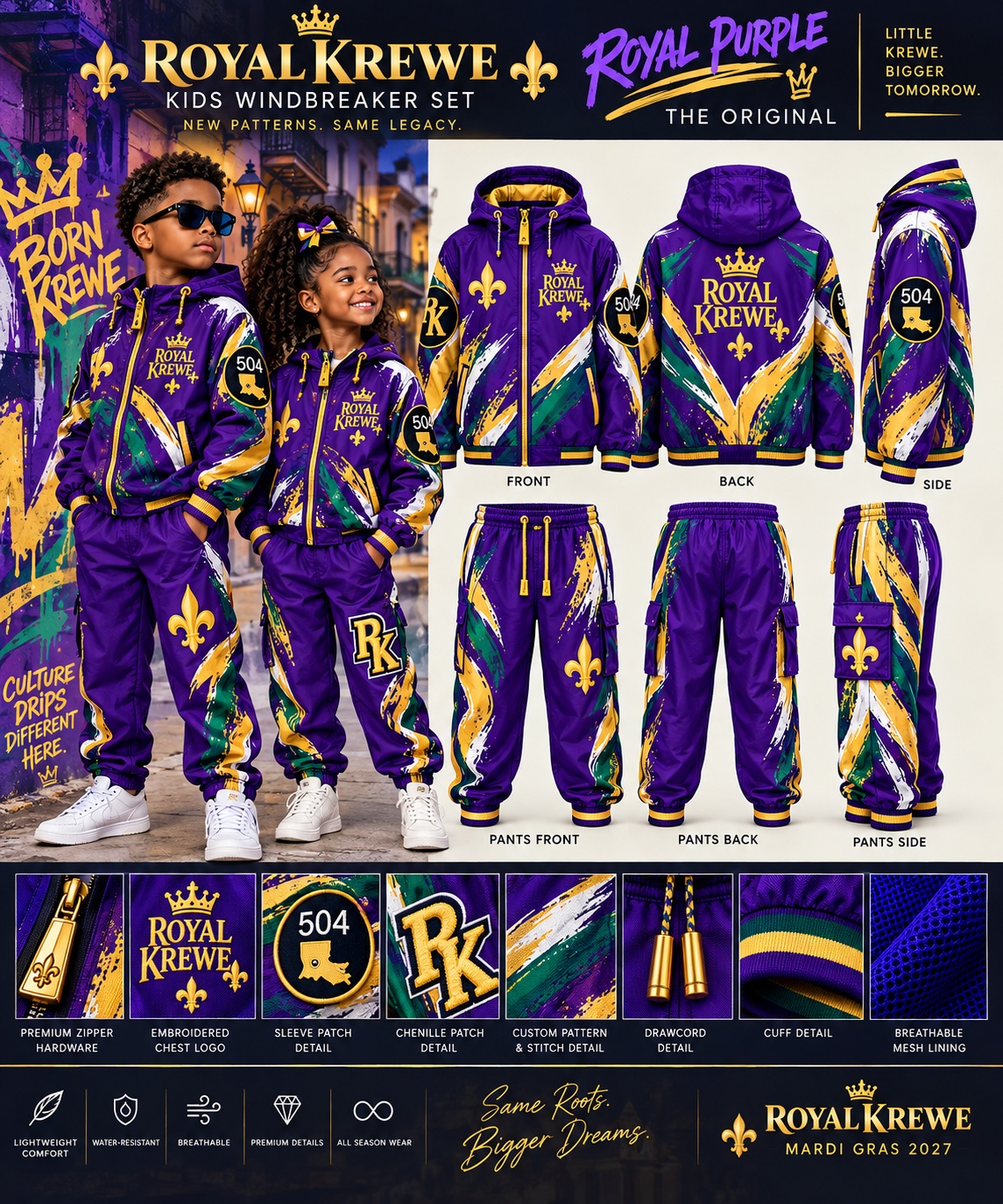 Royal Krewe kids Royal Purple windbreaker collection