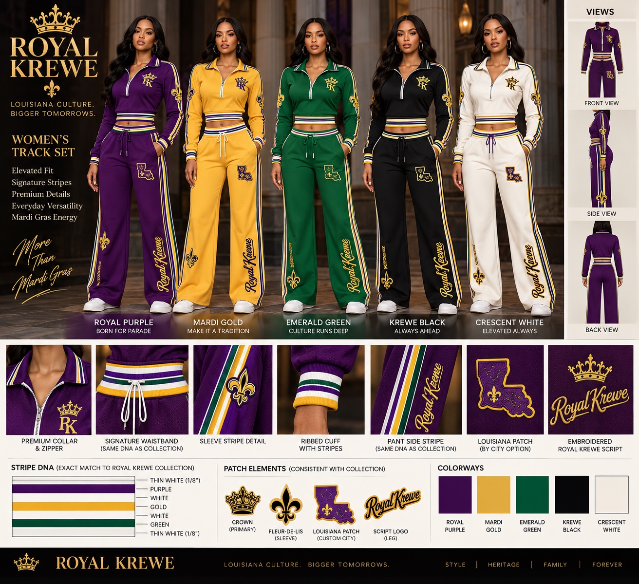 Royal Krewe women’s track set collection in five colorways